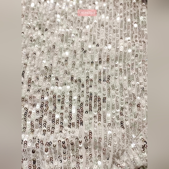 🏷🆕️ Sexy Deep-V Sequin Glitter Tassel Sleeve Party Mini Dress - Silver - L - Picture 4 of 16